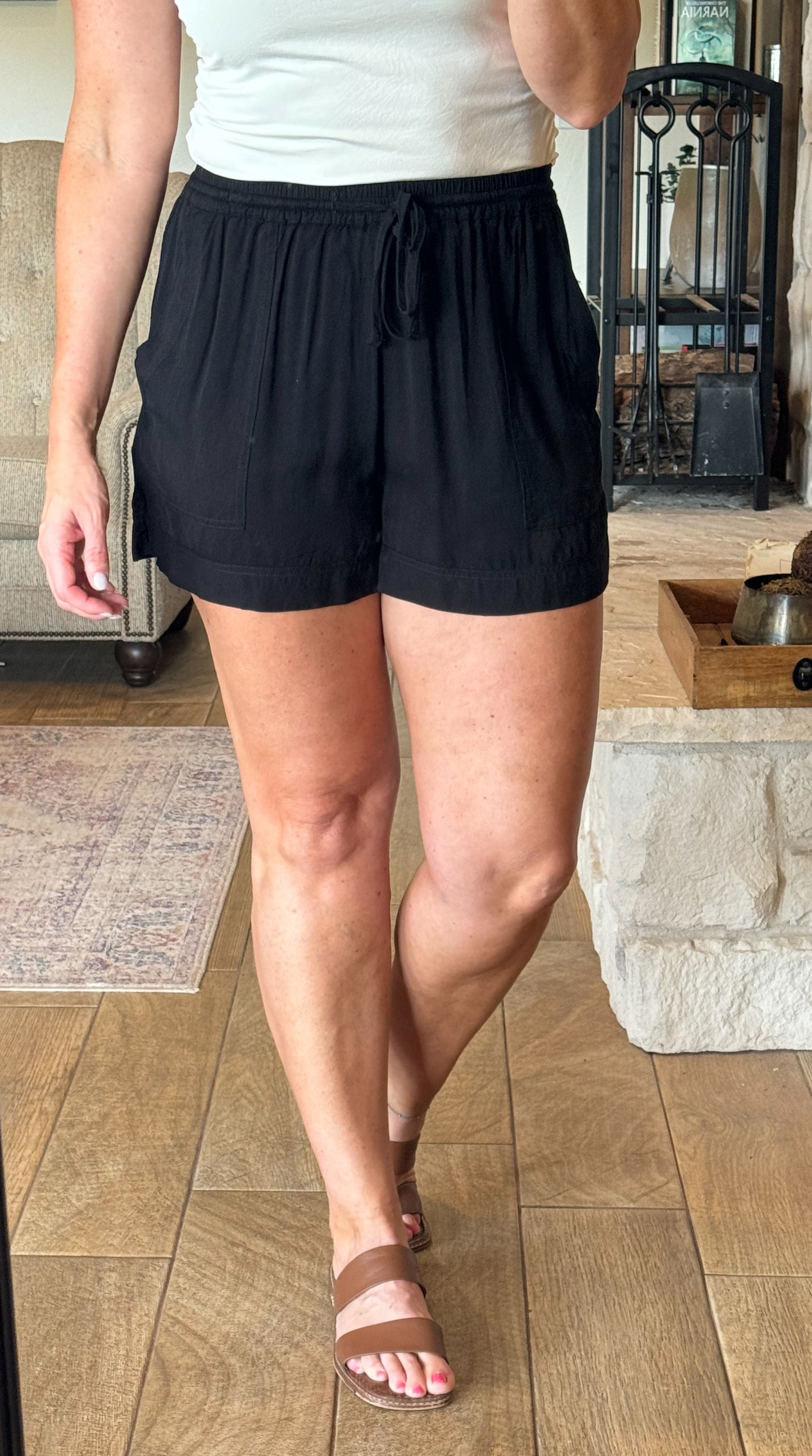 Kori Black Linen Shorts