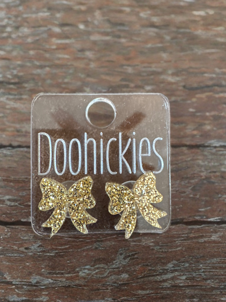 Game Day Earrings - Gold Sprakle Cheer Bows