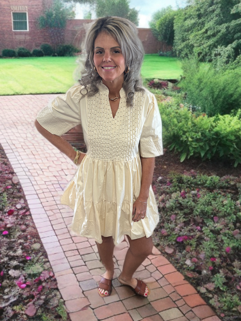 Tan Pleated Dress