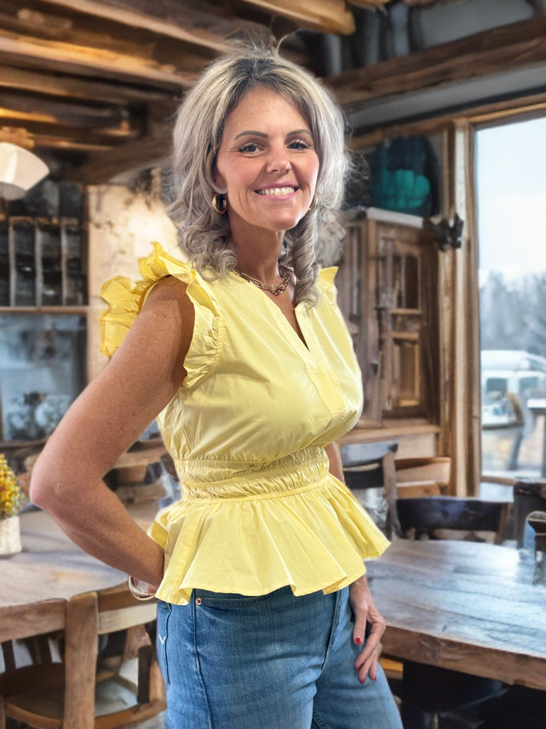 Yellow Pastel V Neck Top #1101