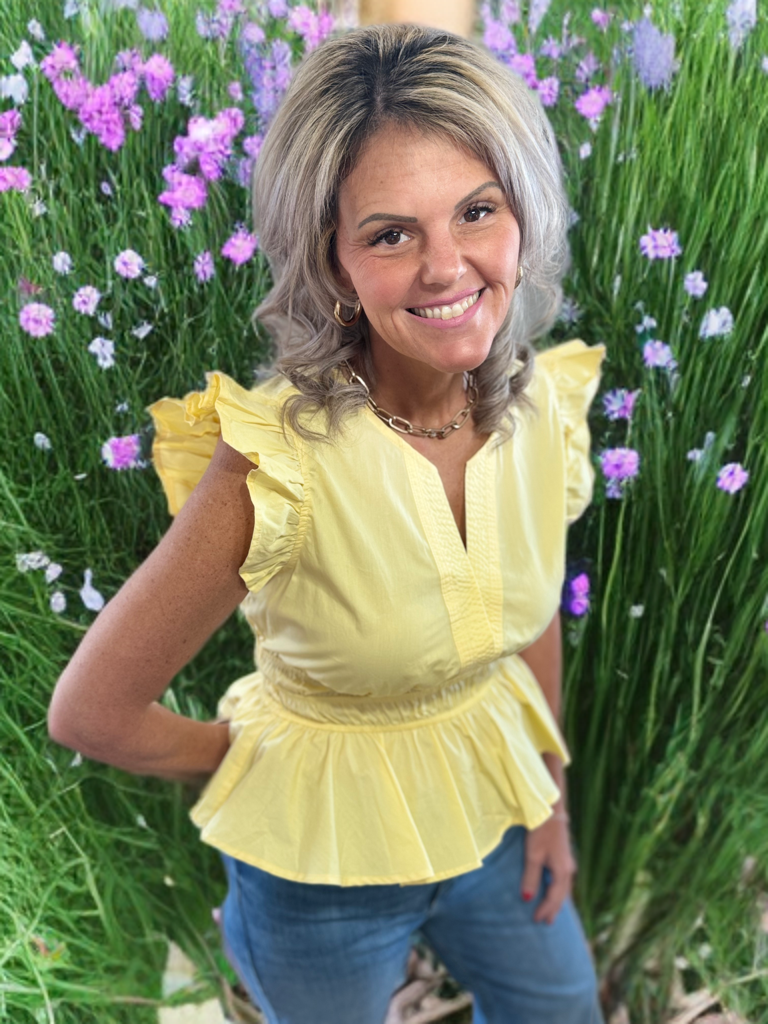 Yellow Pastel V Neck Top #1101