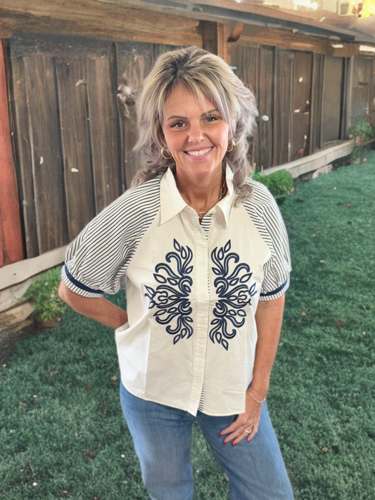 Blue / White Floral Top #1103