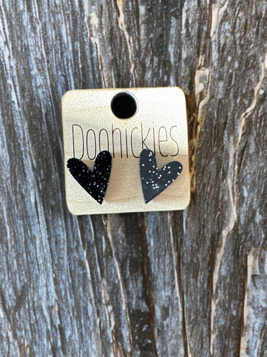 Game Day Earrings - Black Sparkle Hearts
