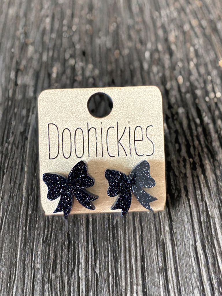 Game Day Earrings - Black Sparkle Cheer Bows
