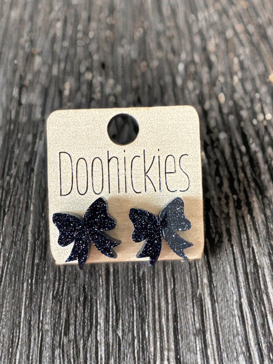 Game Day Earrings - Black Sparkle Cheer Bows