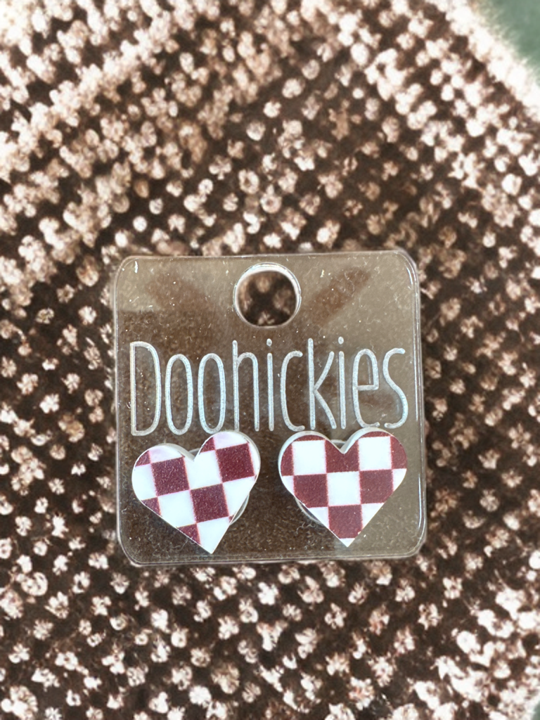 Game Day Earrings - Maroon Checker Hearts