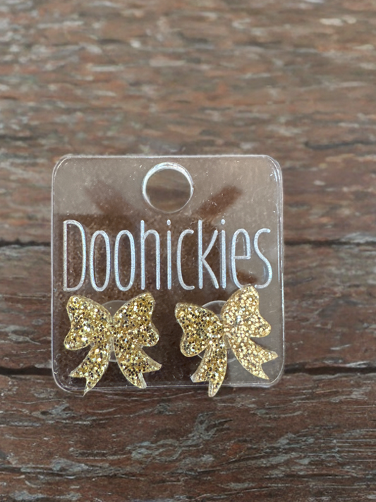 Game Day Earrings - Gold Sprakle Cheer Bows