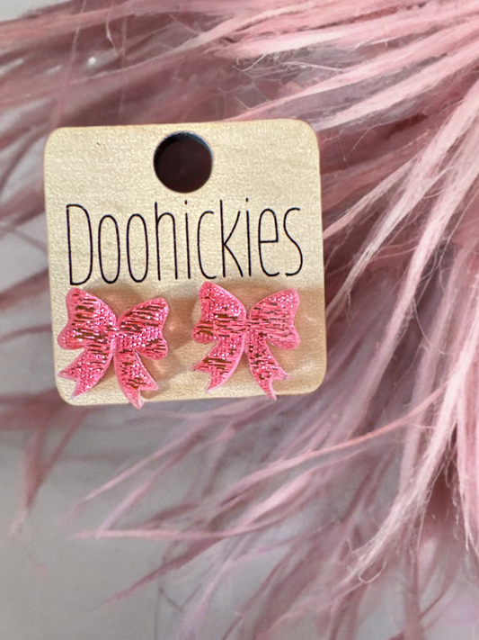 Game Day Earrings - Pink Sparkle Cheer Bows