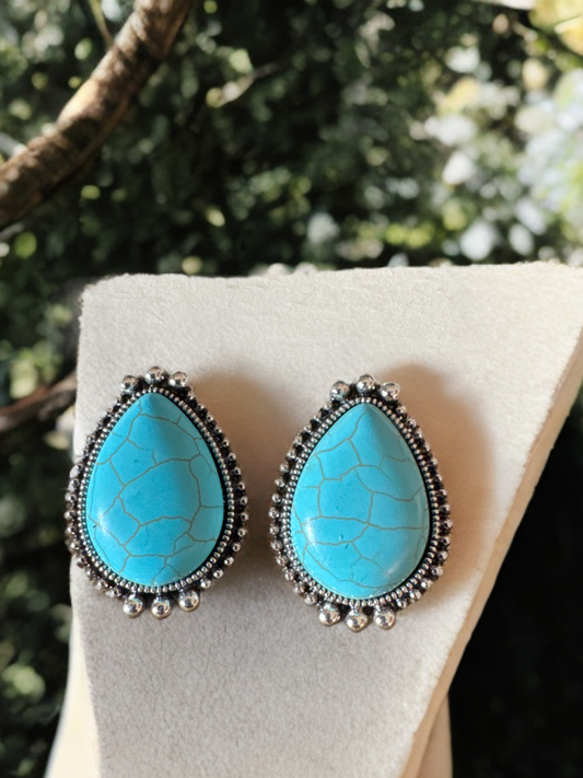 Fun Faux Turquoise Earrings - Large Oval
