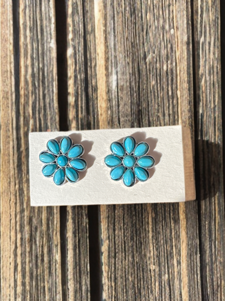 Fun Faux Turquoise Earrings - Mid Flower