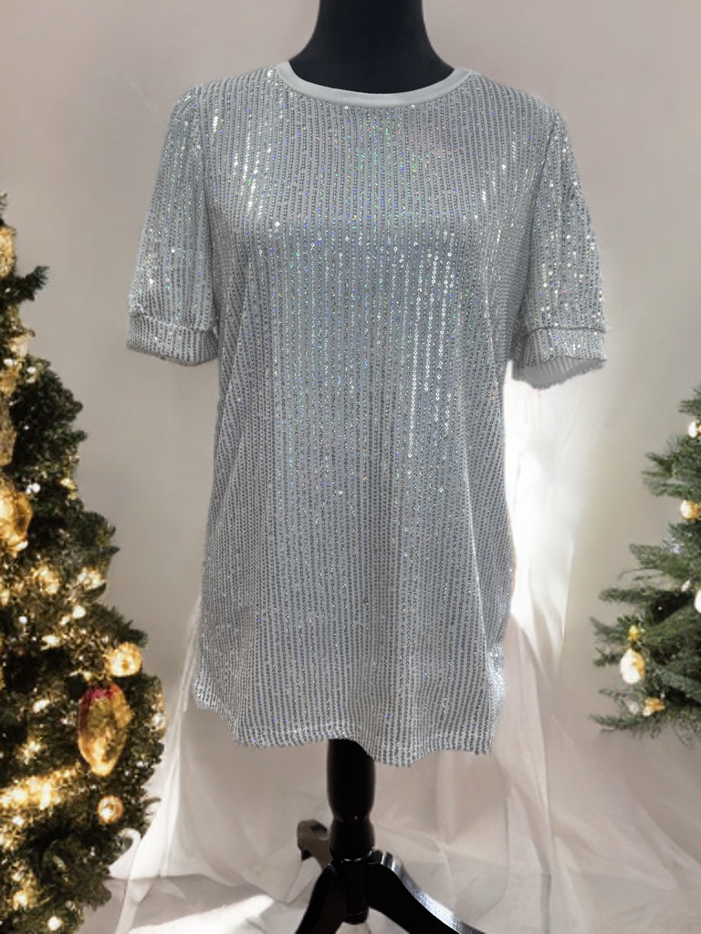 White Sequin Top - Half Sleeve