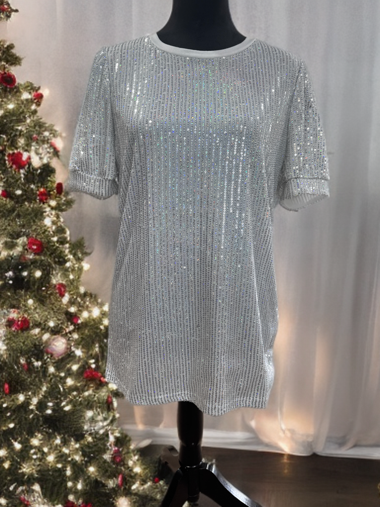 White Sequin Top - Half Sleeve