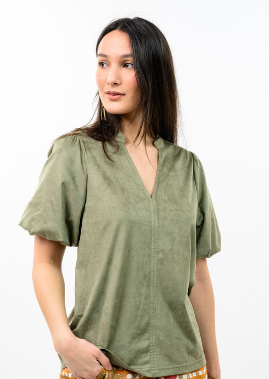 Ivy Jane - Faux Suede Poof Sleeve Top (Sage)
