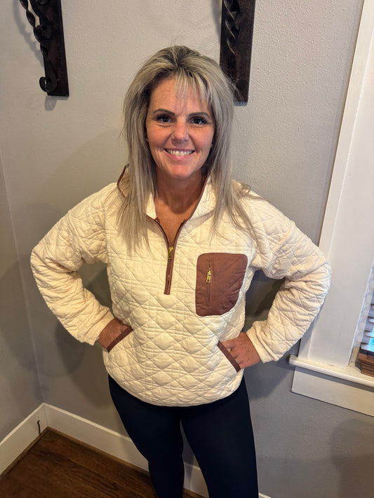 Hoodie Quilted Sweatshirt - Cream